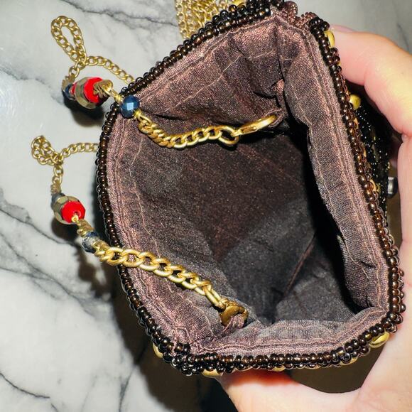 Mary Frances Brown Gold Beaded Cross Phone Bag Handbag Purse Crossbody Clutch - Picture 6 of 10